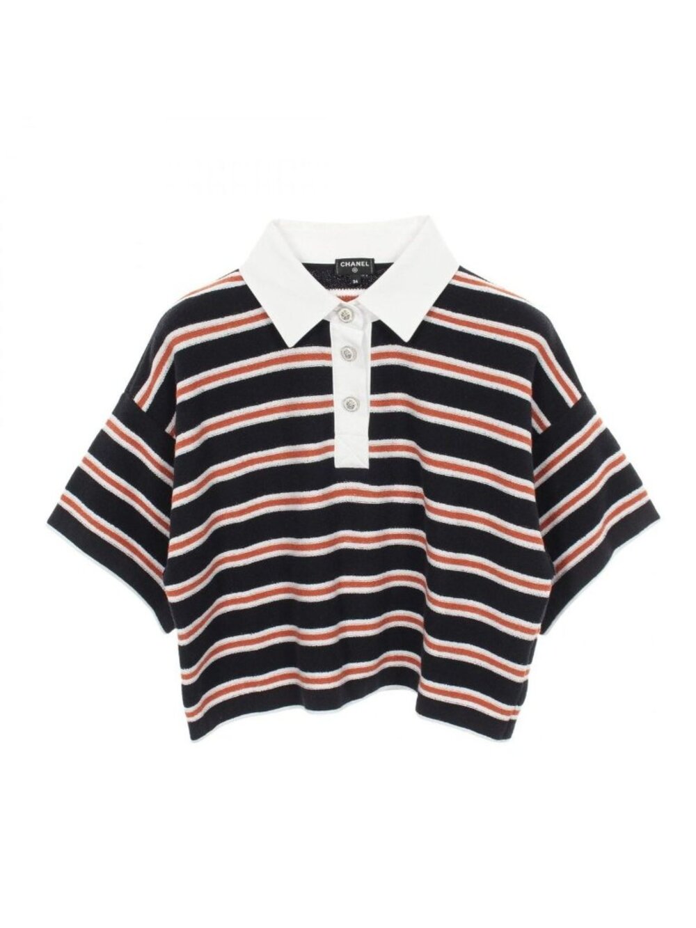 Chanel Polo Shirt Lion Button Border Cotton